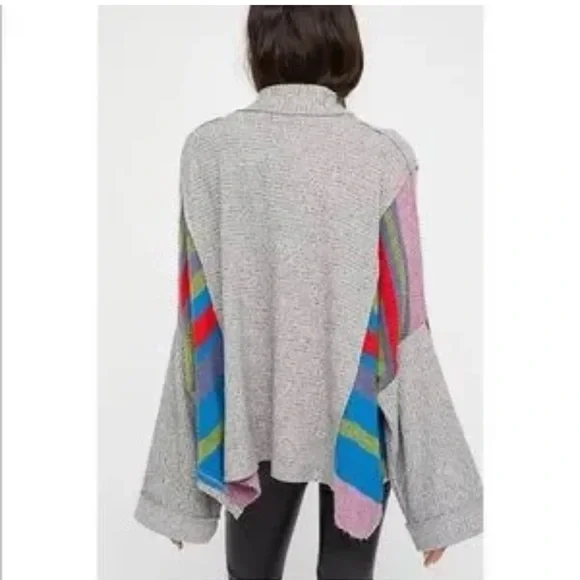 Free People Susie Sweater gray with colorful side panels - Picture 3 of 10